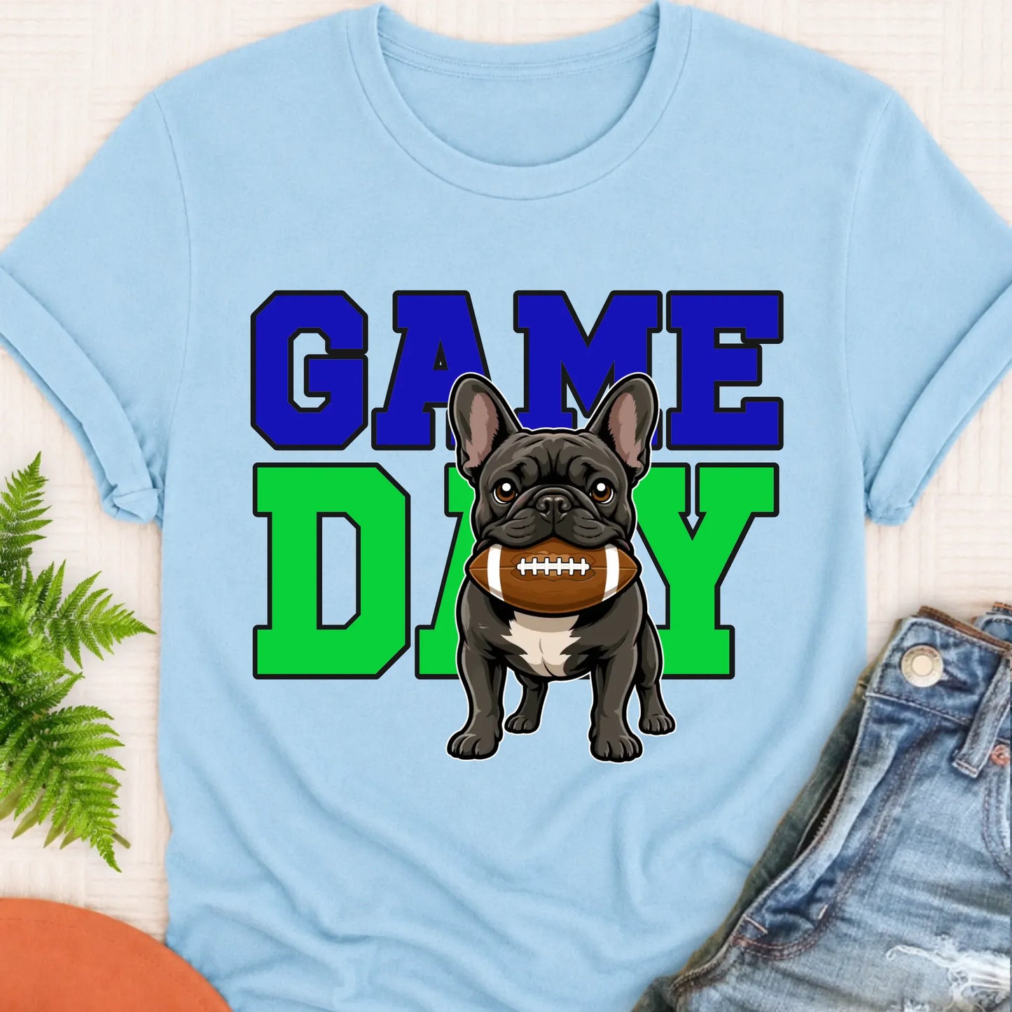 T-Shirt Chambray / S Custom Frenchie Football Game Day Unisex Tshirt