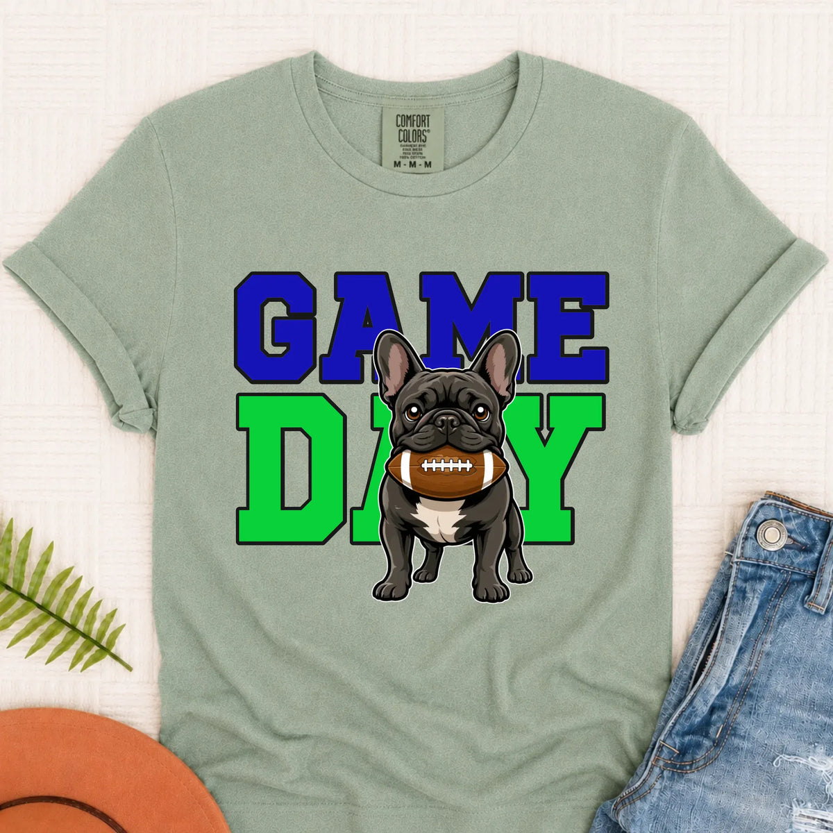 Custom Frenchie Football Game Day Unisex Tshirt Bay
