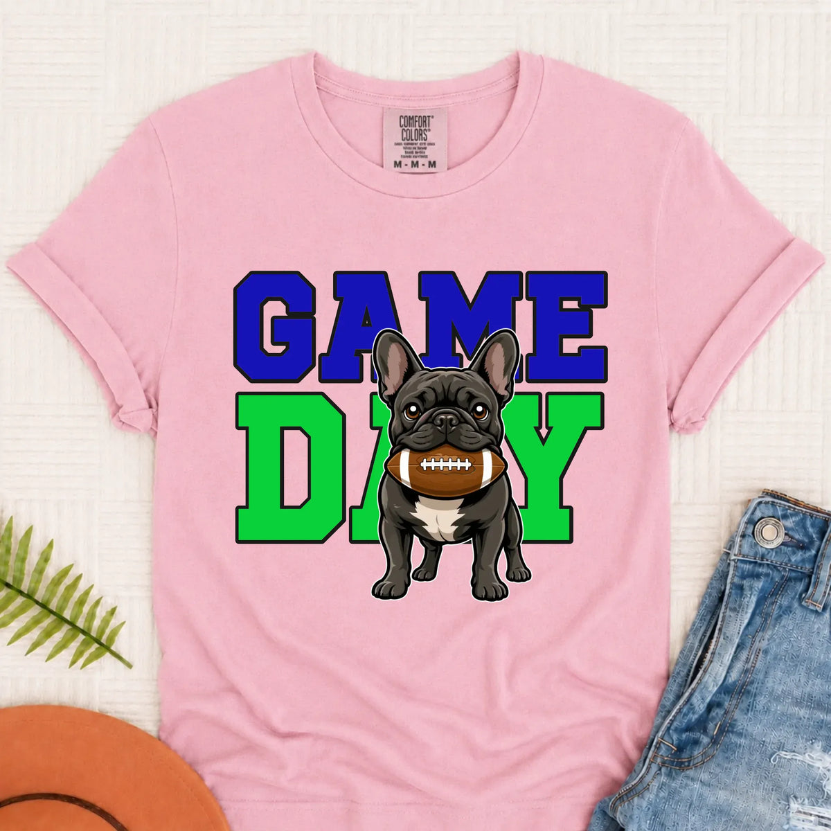 Custom Frenchie Football Game Day Unisex Tshirt Blossom