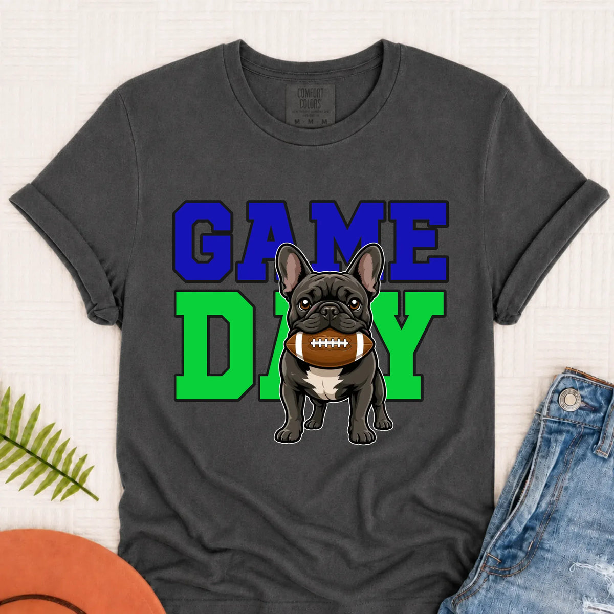 Custom Frenchie Football Game Day Unisex Tshirt Pepper