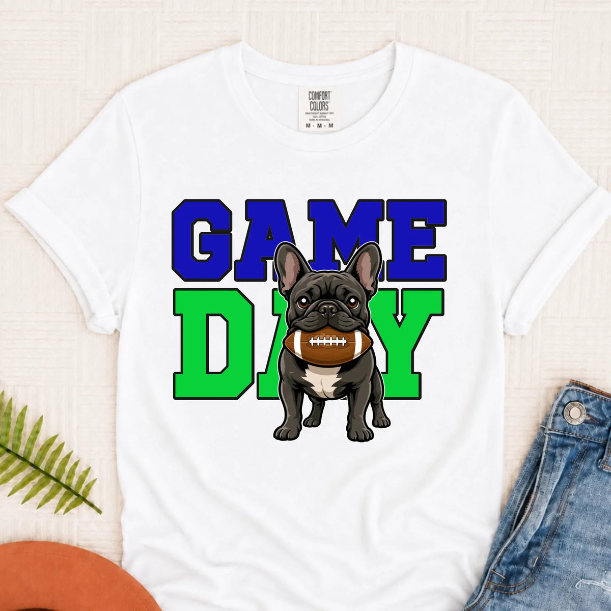 Custom Frenchie Football Game Day Unisex Tshirt White