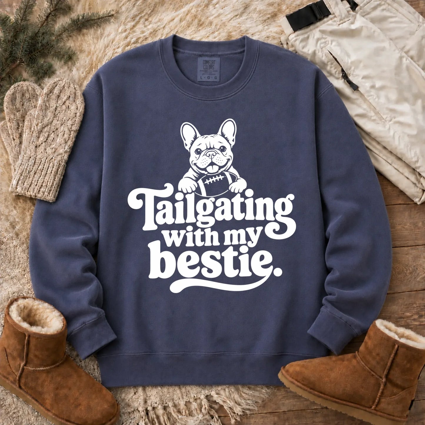 Custom Frenchie Football Tailgating Unisex Sweatshirt Denim