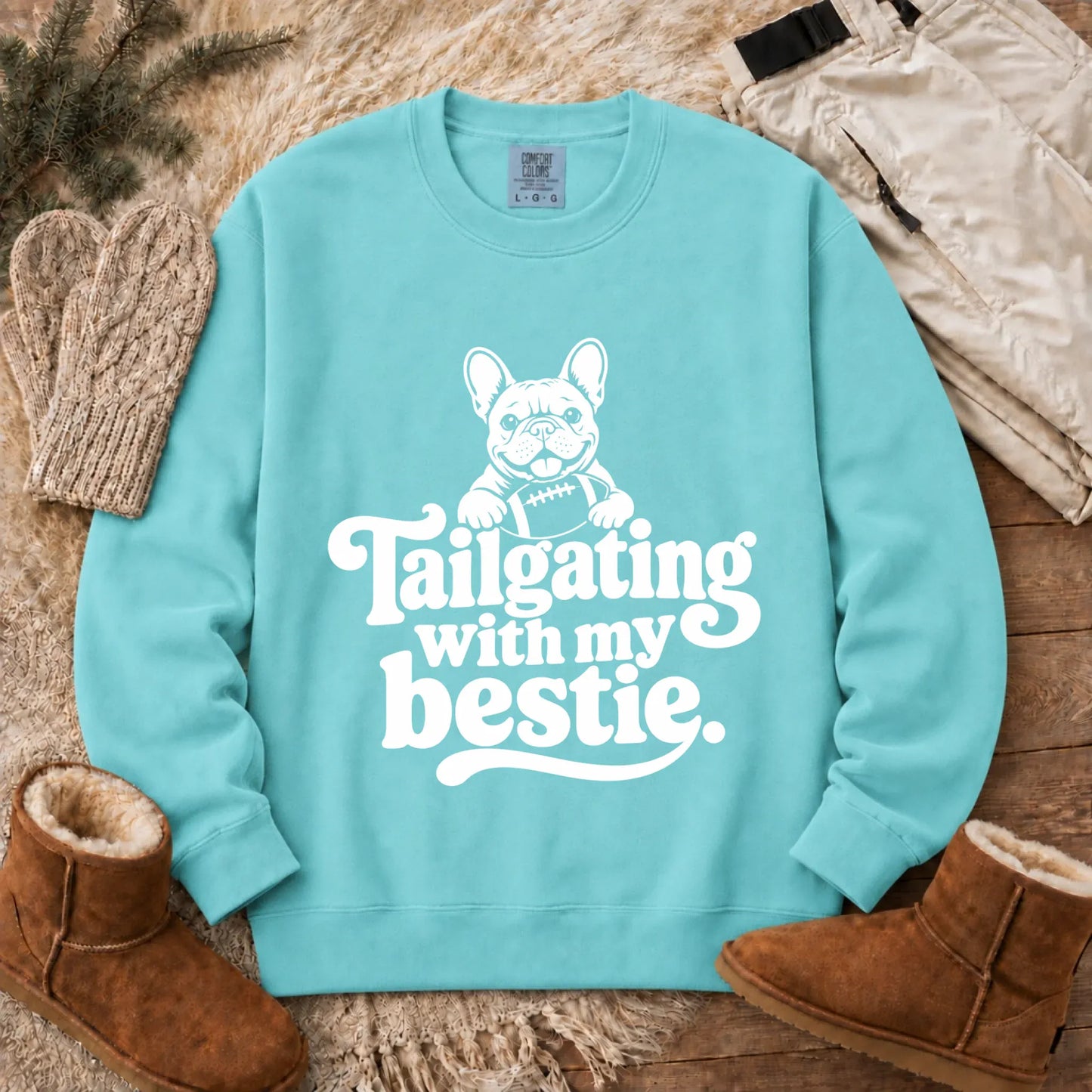Custom Frenchie Football Tailgating Unisex Sweatshirt Chalky Mint