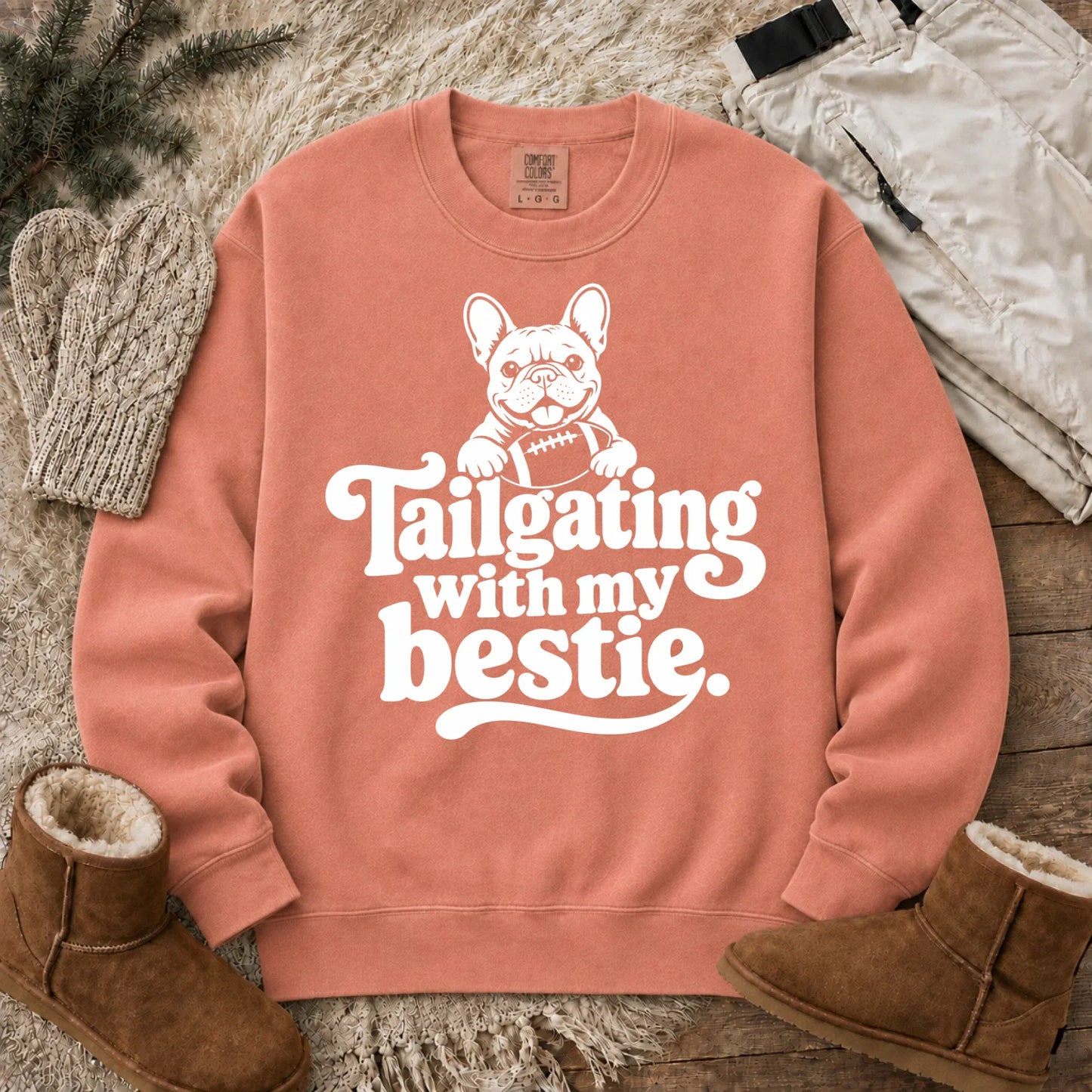 Custom Frenchie Football Tailgating Unisex Sweatshirt Terracotta