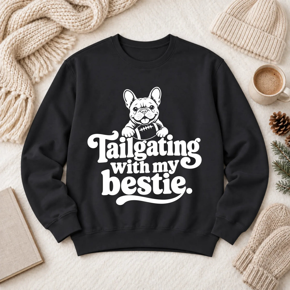 Custom Frenchie Football Tailgating Unisex Sweatshirt 1466 LW Sweatshirt Dark Black