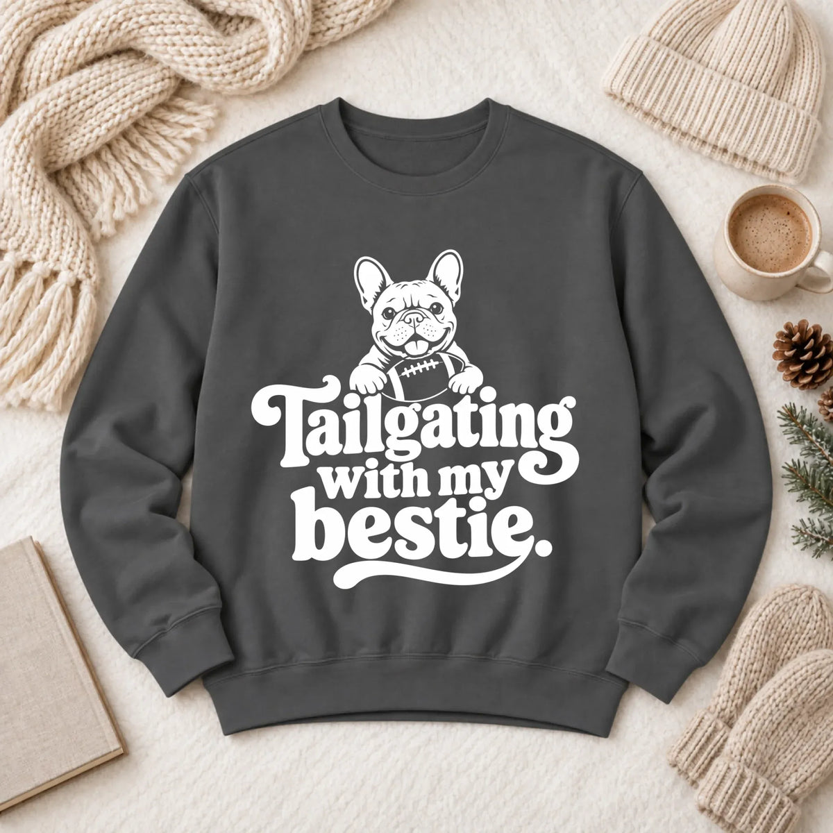 Custom Frenchie Football Tailgating Unisex Sweatshirt 1466 LW Sweatshirt Dark Pepper