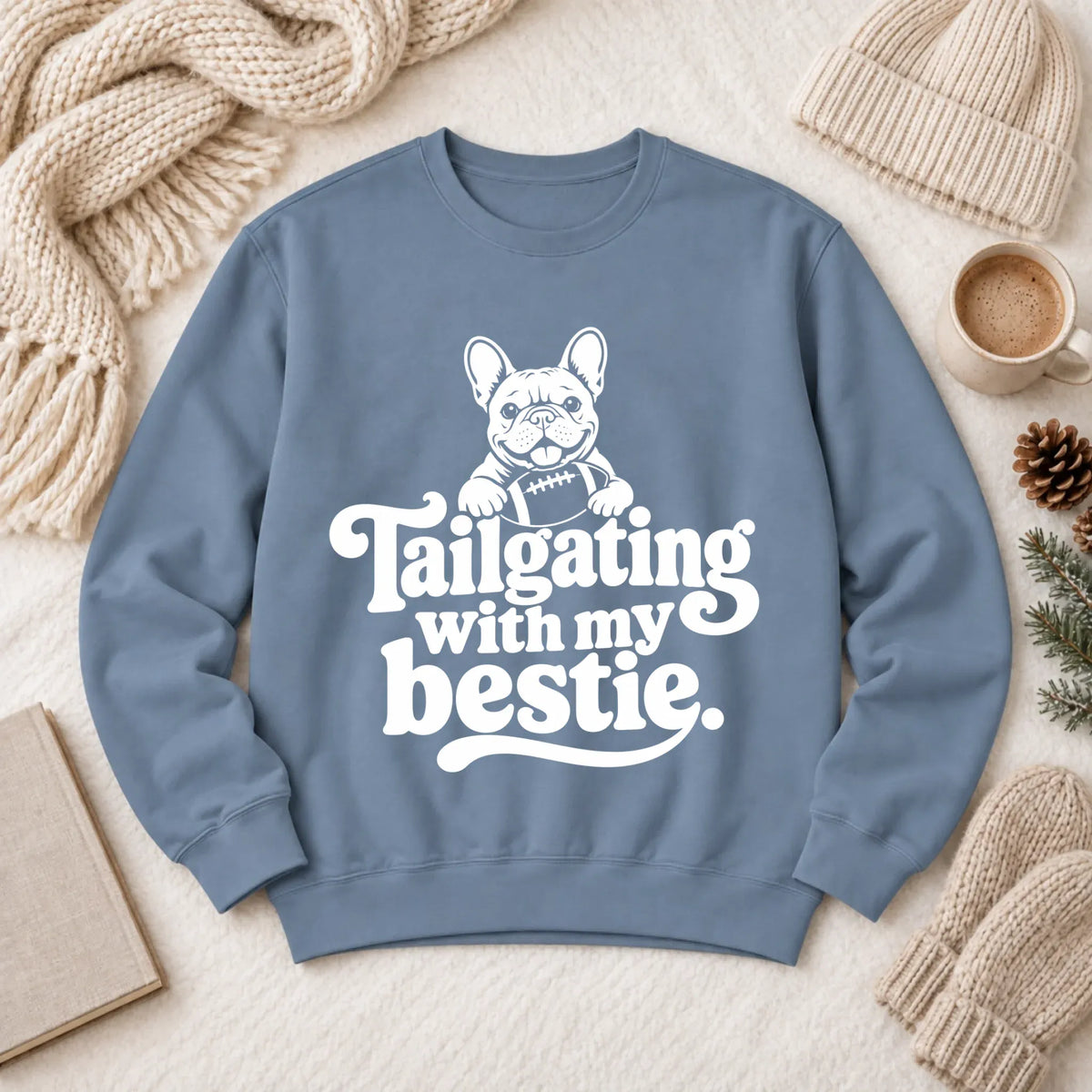 Custom Frenchie Football Tailgating Unisex Sweatshirt 1466 LW Sweatshirt Dark Blue Jean