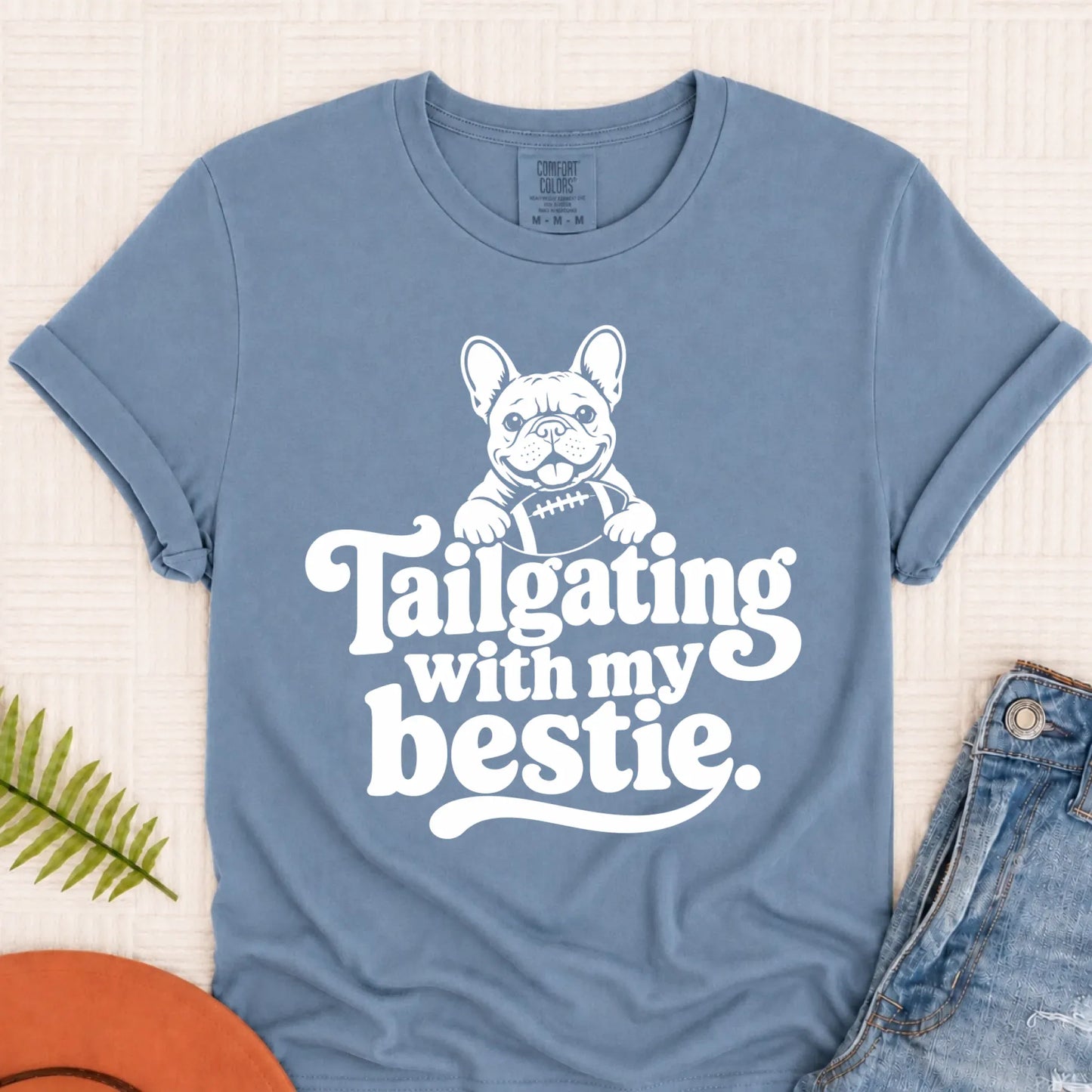 Custom Frenchie Football Tailgating Unisex TShirt Blue Jean