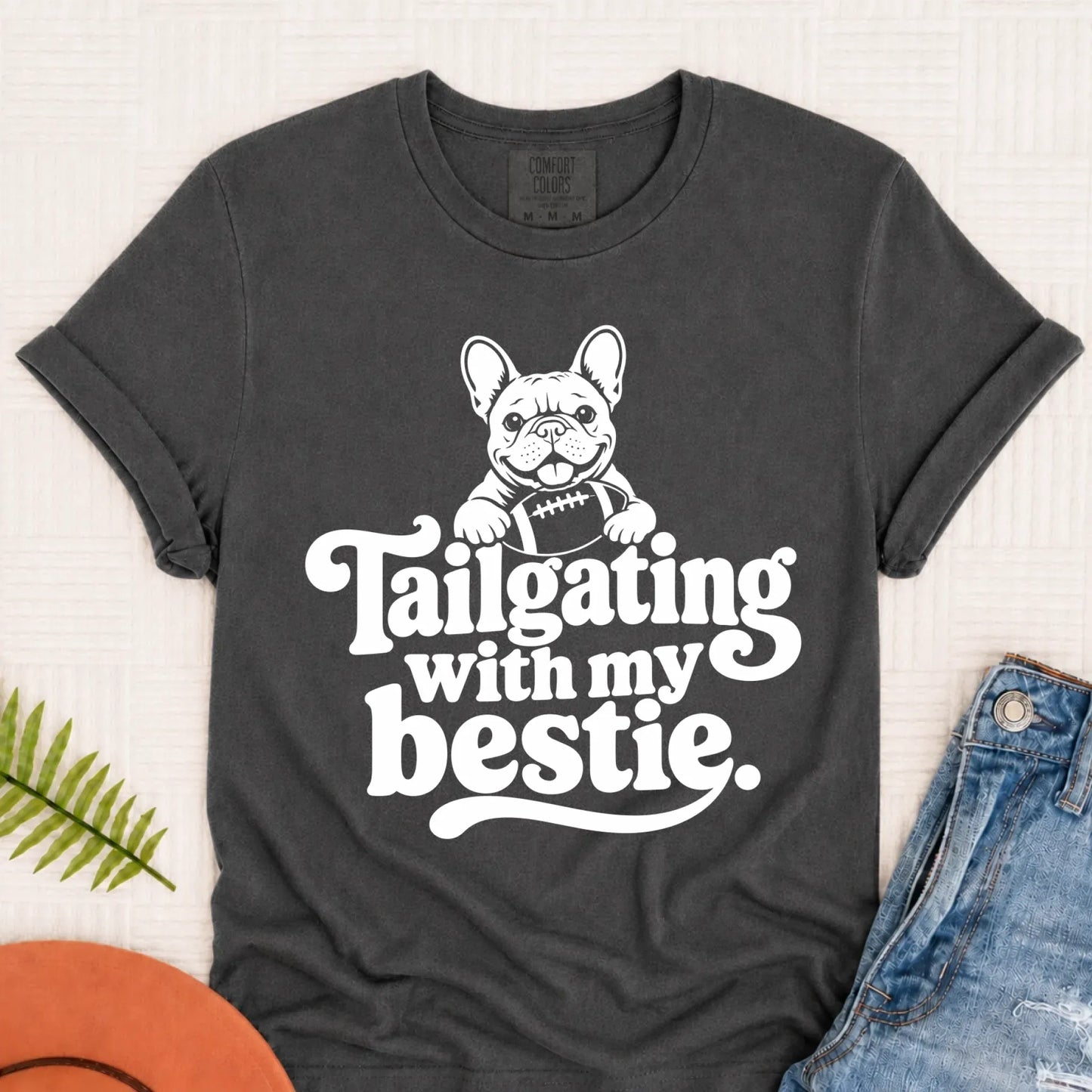 Custom Frenchie Football Tailgating Unisex TShirt Pepper