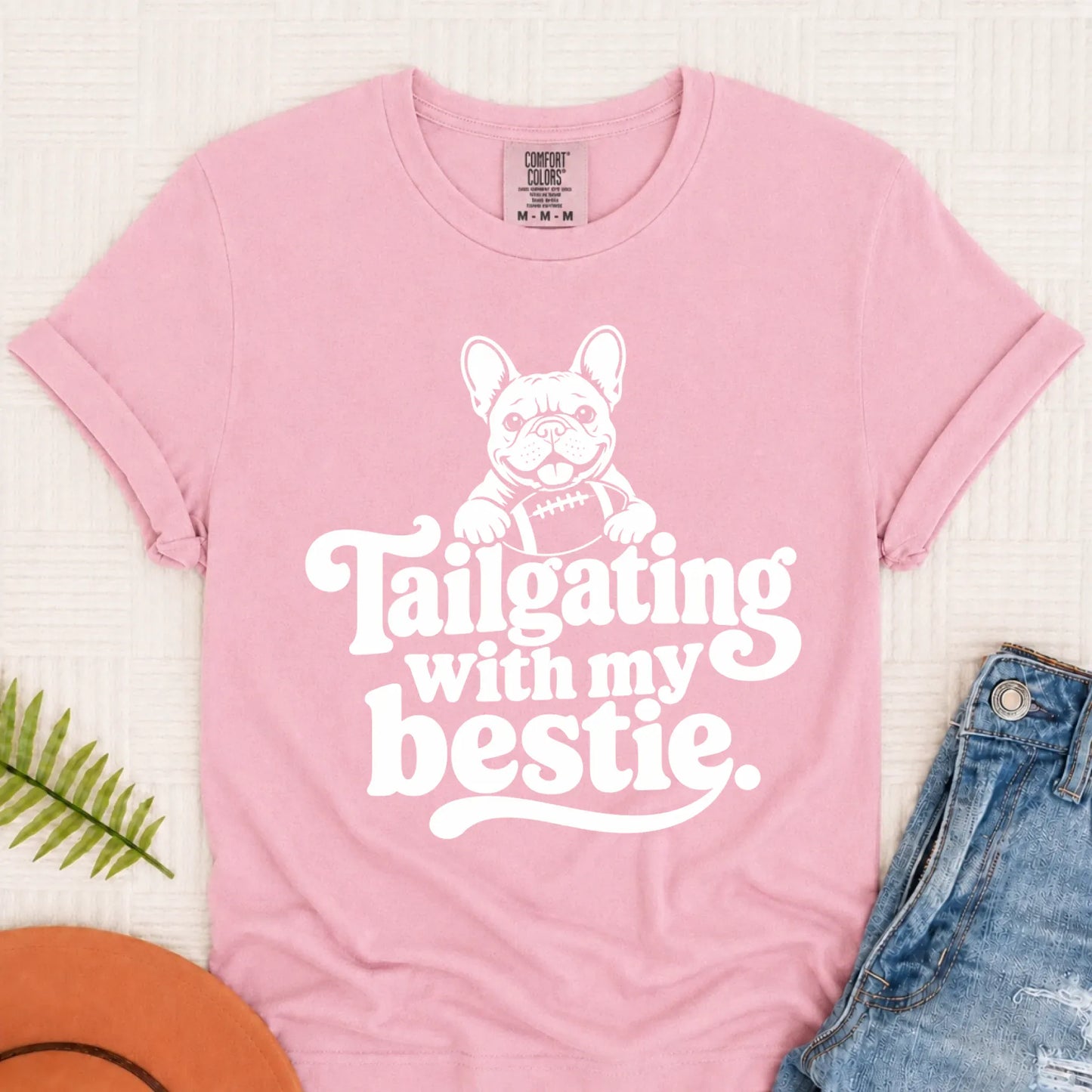 Custom Frenchie Football Tailgating Unisex TShirt Blossom