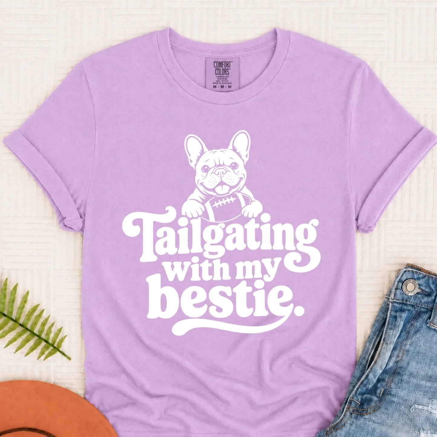 Custom Frenchie Football Tailgating Unisex TShirt Orchid