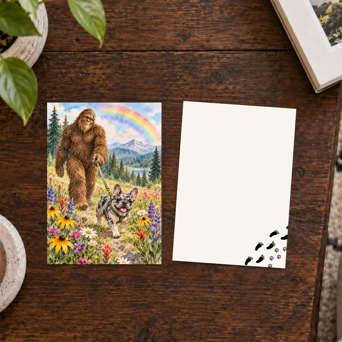 Custom Frenchie Funny Bigfoot Art Print Postcard