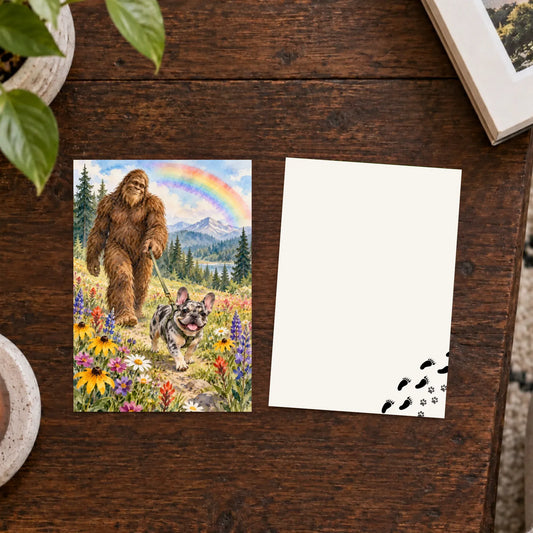 Custom Frenchie Funny Bigfoot Art Print Postcard