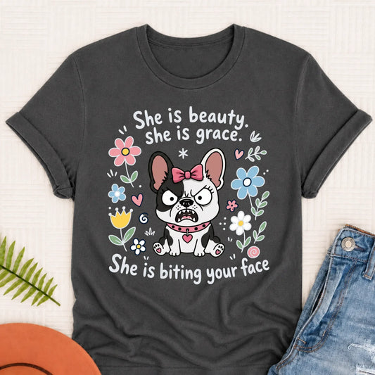 Custom Frenchie Funny Biting Your Face Unisex TShirt Pepper