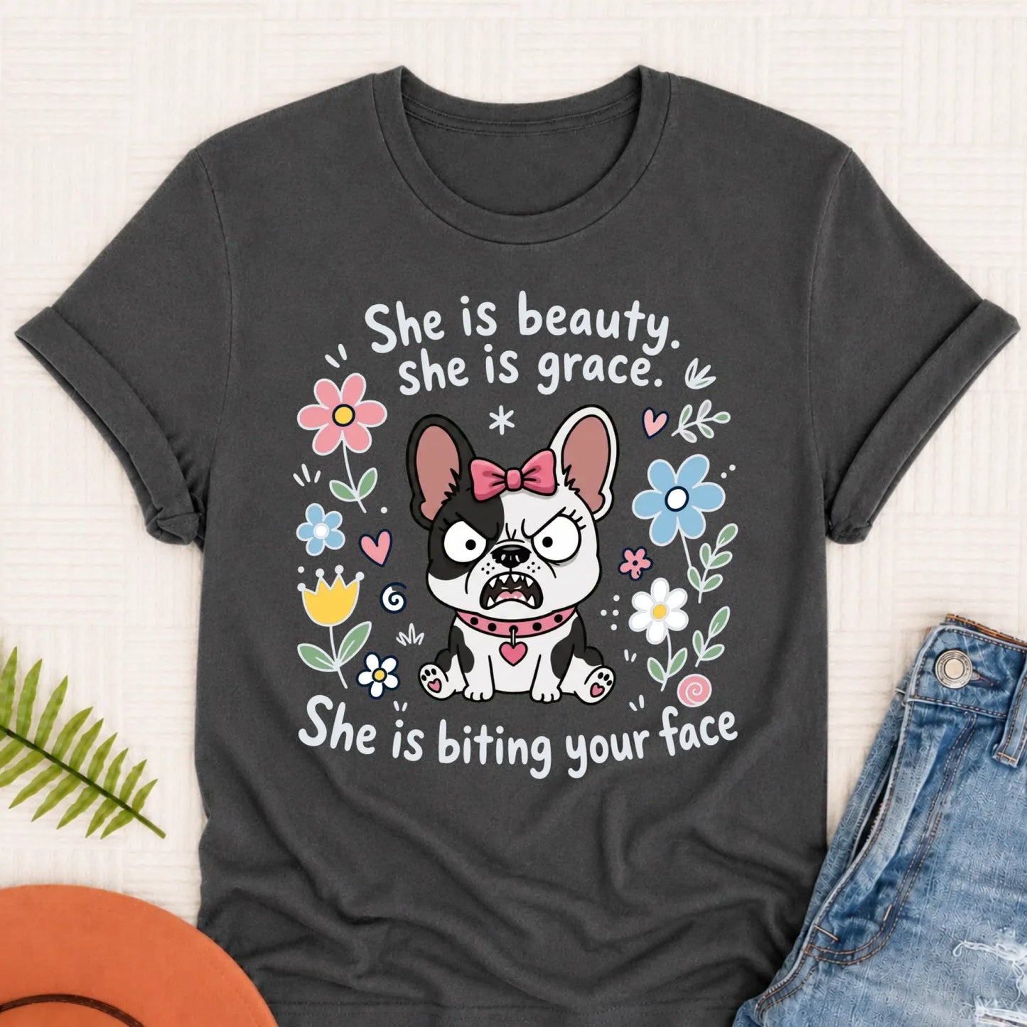 Custom Frenchie Funny Biting Your Face Unisex TShirt Pepper