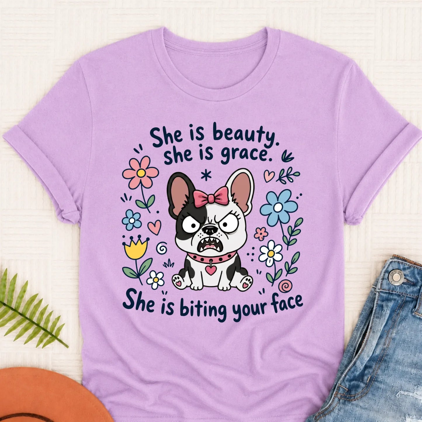 Custom Frenchie Funny Biting Your Face Unisex TShirt Orchid