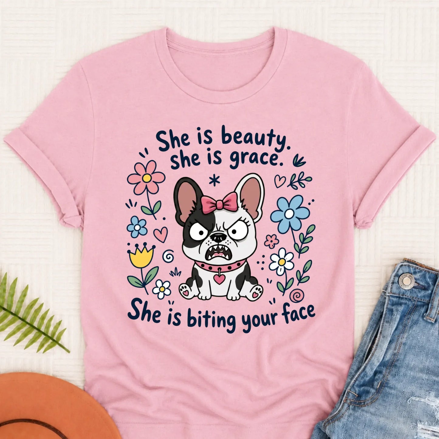 Custom Frenchie Funny Biting Your Face Unisex TShirt Blossom