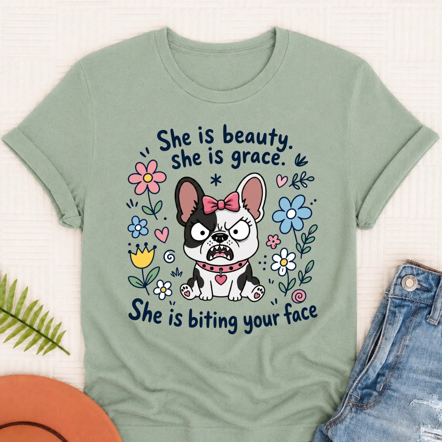 Custom Frenchie Funny Biting Your Face Unisex TShirt 3XL