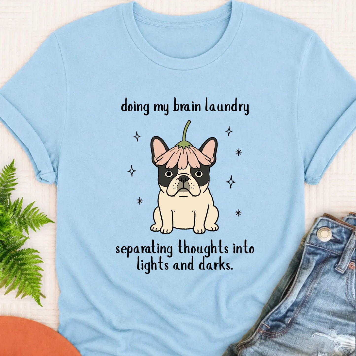 T-Shirt Chambray / S Custom Frenchie Funny Brain Laundry Unisex TShirt