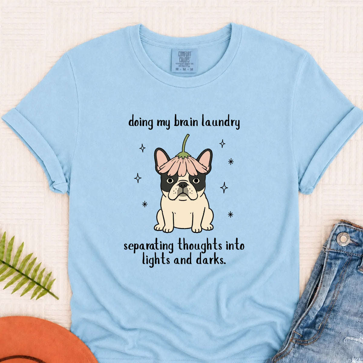 Custom Frenchie Funny Brain Laundry Unisex TShirt Chambray