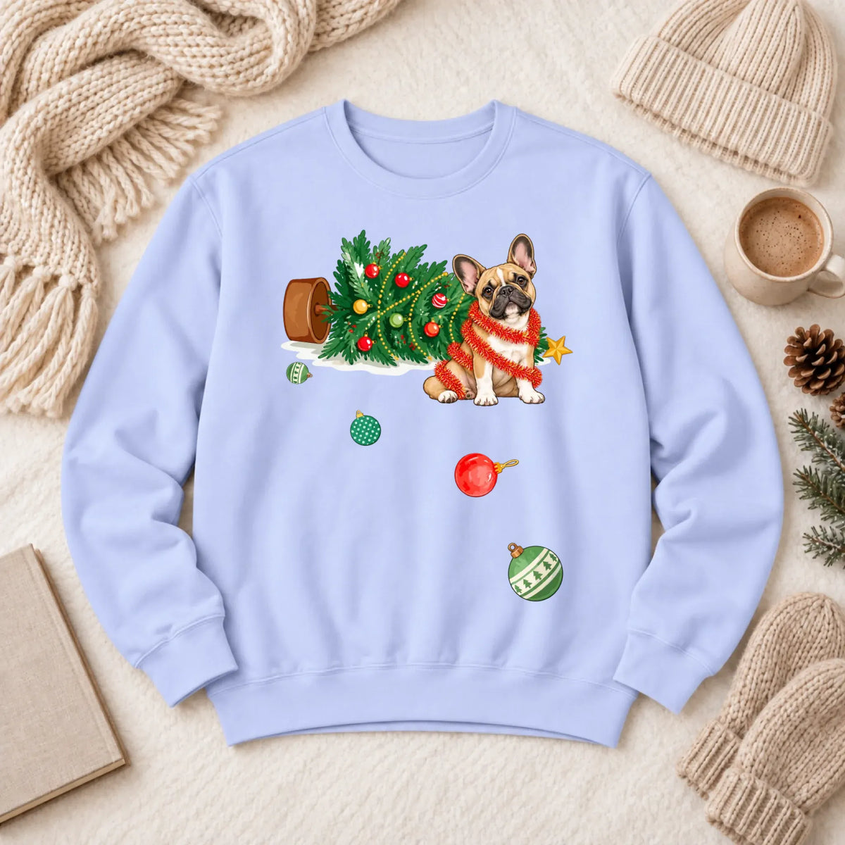 Customizer 1466 LW Sweatshirt Light / Hydrangea / S Custom Frenchie Funny Christmas Tree Unisex Sweatshirt