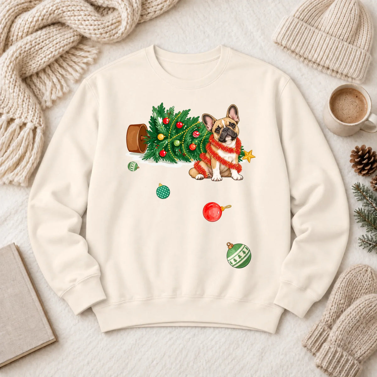 Customizer 1466 LW Sweatshirt Light / Ivory / S Custom Frenchie Funny Christmas Tree Unisex Sweatshirt
