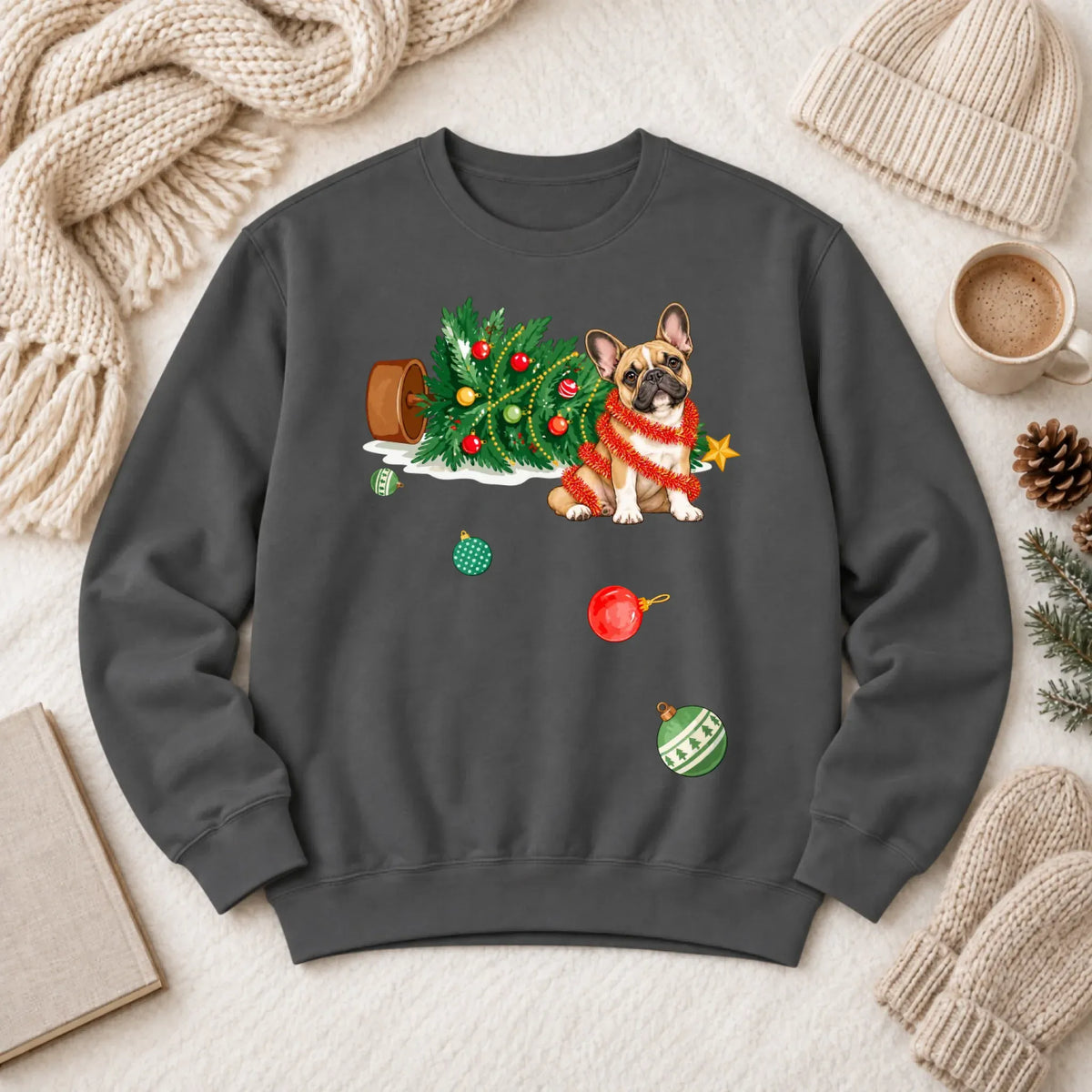 Customizer 1466 LW Sweatshirt Dark / Pepper / S Custom Frenchie Funny Christmas Tree Unisex Sweatshirt