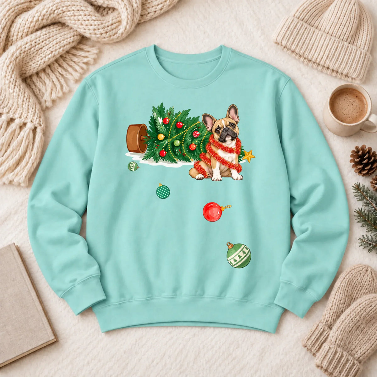 Customizer 1466 LW Sweatshirt Light / Chalky Mint / S Custom Frenchie Funny Christmas Tree Unisex Sweatshirt