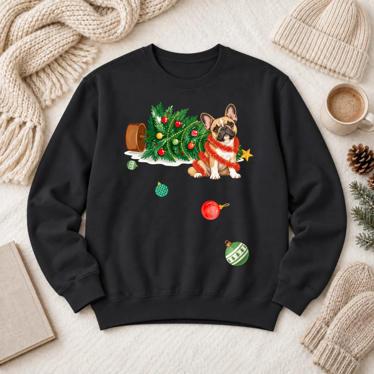 Customizer 1466 LW Sweatshirt Dark / Black / S Custom Frenchie Funny Christmas Tree Unisex Sweatshirt