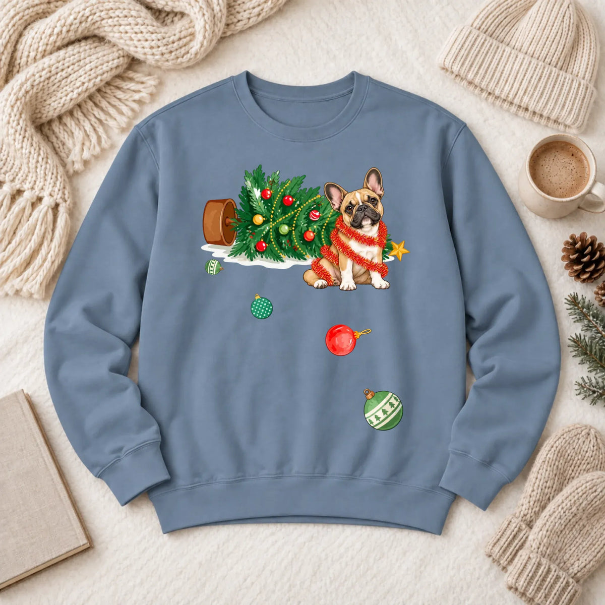 Customizer 1466 LW Sweatshirt Dark / Blue Jean / M Custom Frenchie Funny Christmas Tree Unisex Sweatshirt