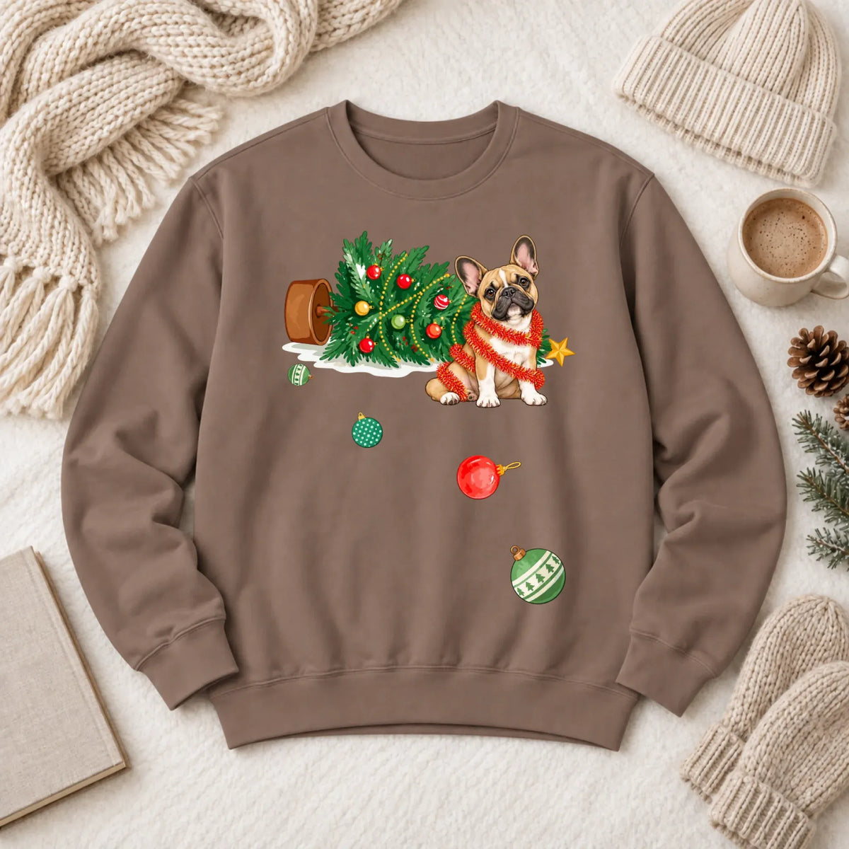 Customizer 1466 LW Sweatshirt Dark / Espresso / S Custom Frenchie Funny Christmas Tree Unisex Sweatshirt