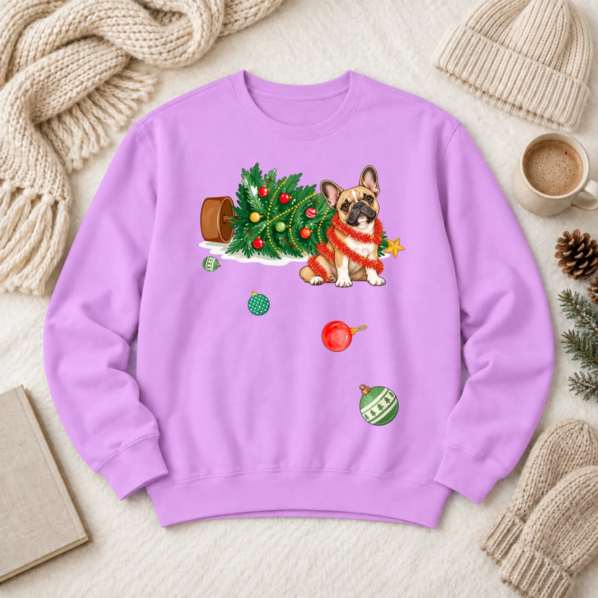 Customizer 1466 LW Sweatshirt Light / Neon Violet / S Custom Frenchie Funny Christmas Tree Unisex Sweatshirt