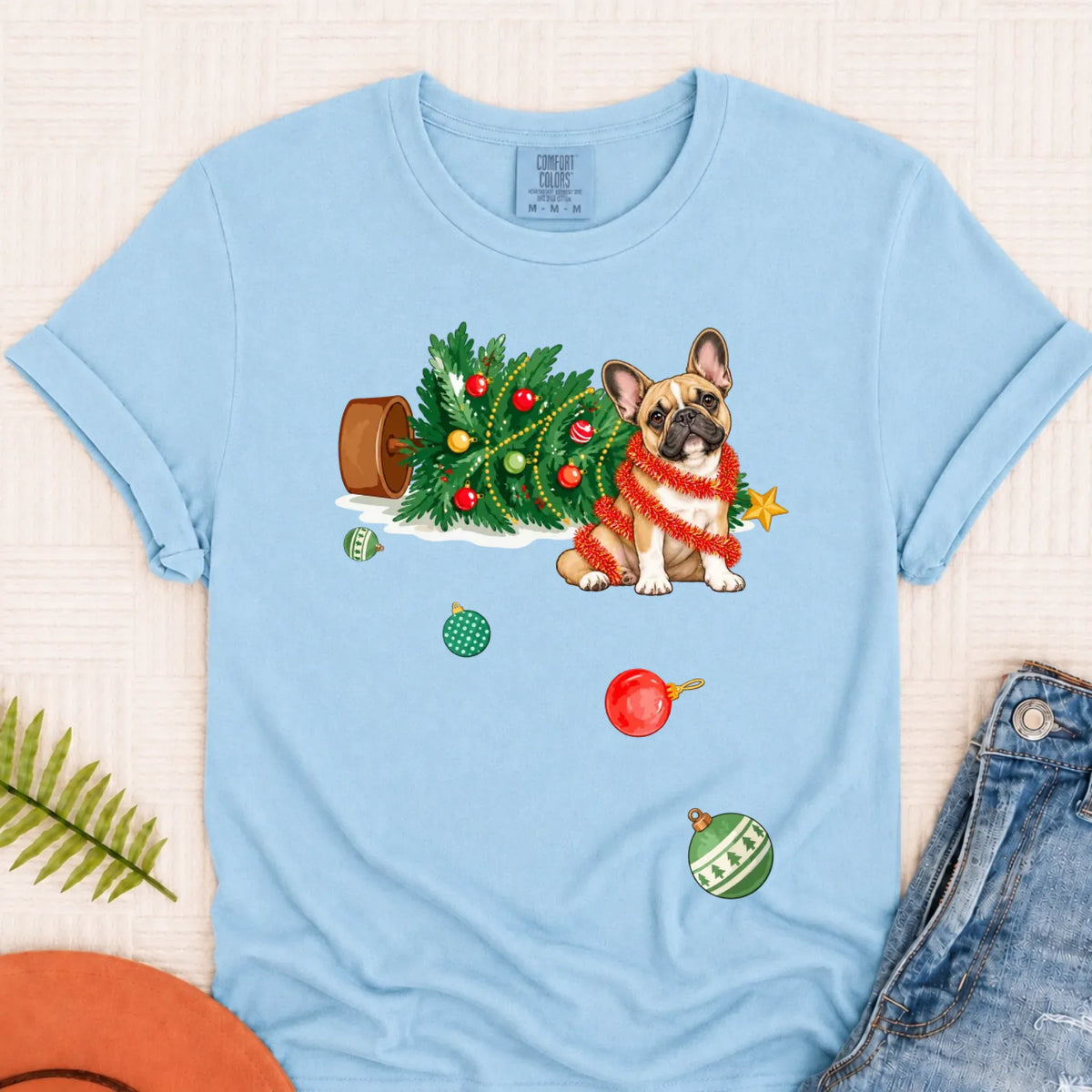 Customizer Monster Light 1717 / Chambray / S Custom Frenchie Funny Christmas Tree Unisex Tshirt