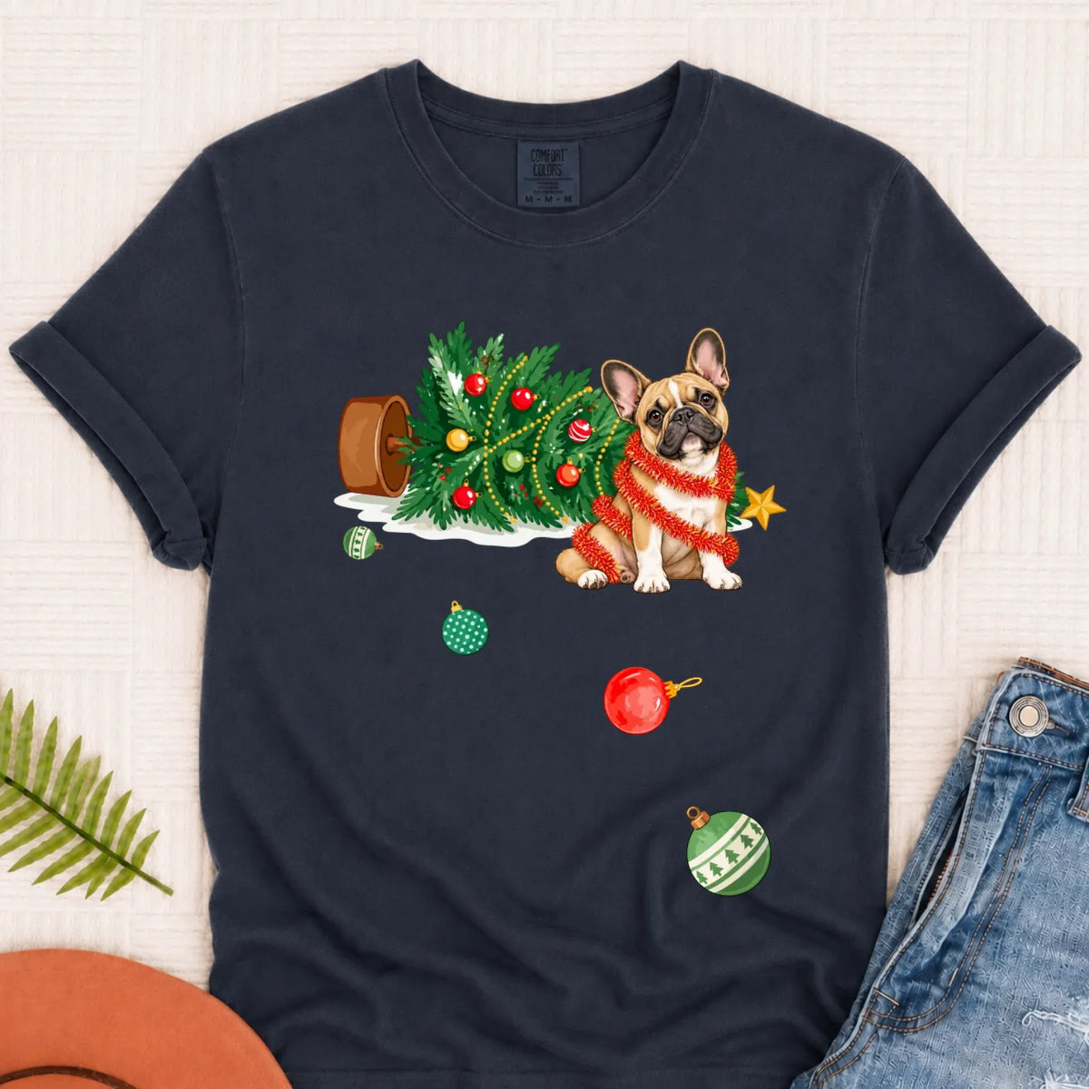Customizer Monster Dark 1717 / Navy / S Custom Frenchie Funny Christmas Tree Unisex Tshirt