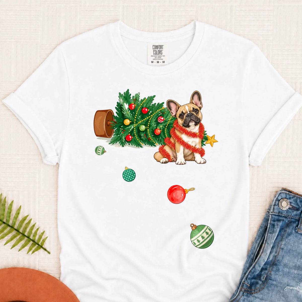 Customizer Monster Light 1717 / White / S Custom Frenchie Funny Christmas Tree Unisex Tshirt