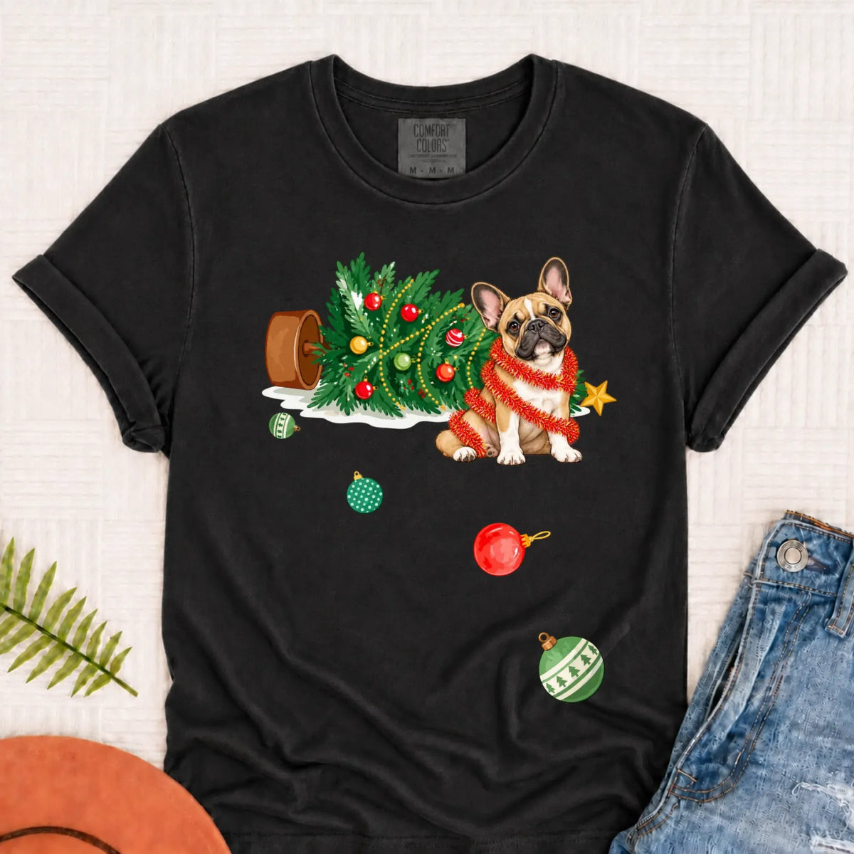 Customizer Monster Dark 1717 / Graphite / S Custom Frenchie Funny Christmas Tree Unisex Tshirt