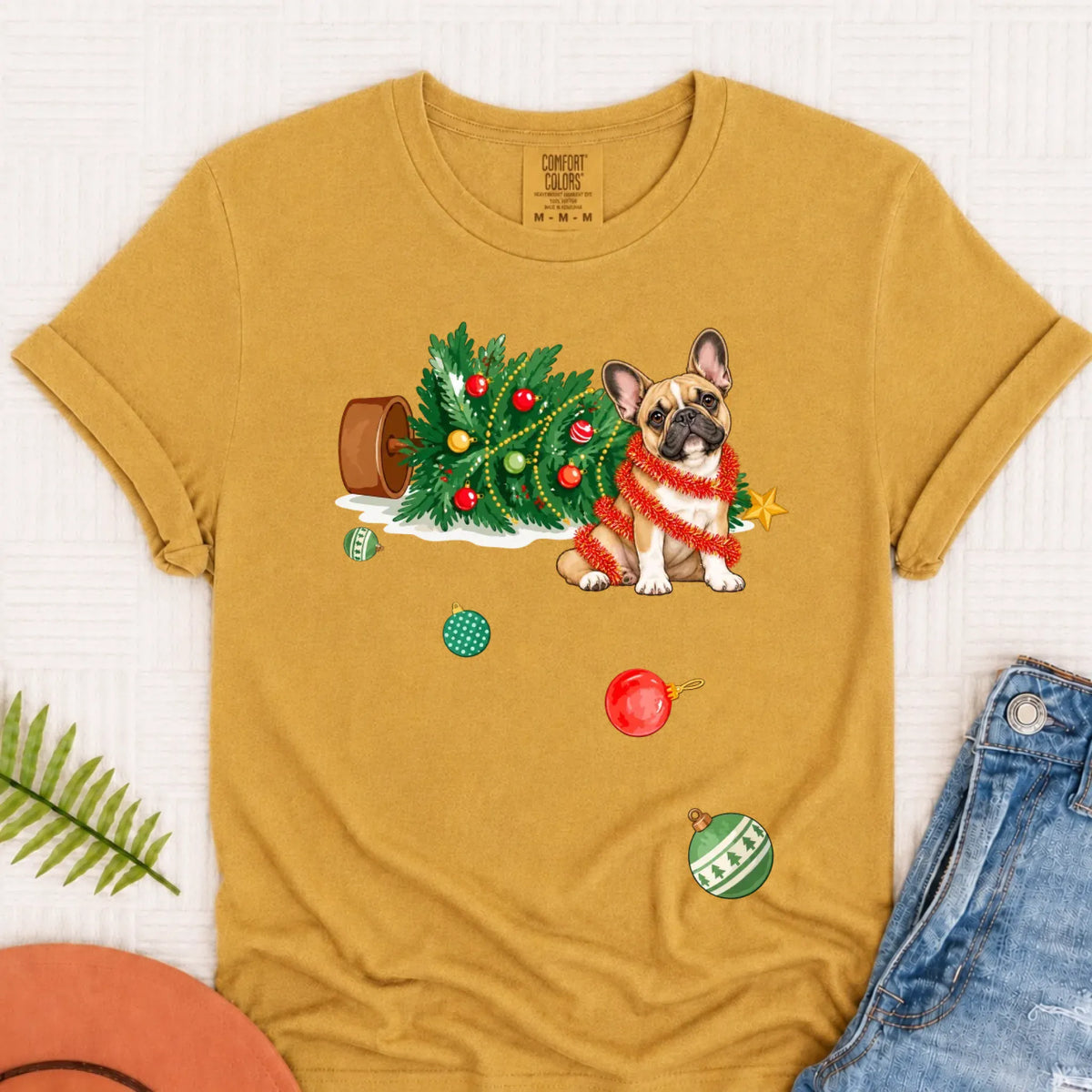Customizer Monster Light 1717 / Mustard / S Custom Frenchie Funny Christmas Tree Unisex Tshirt