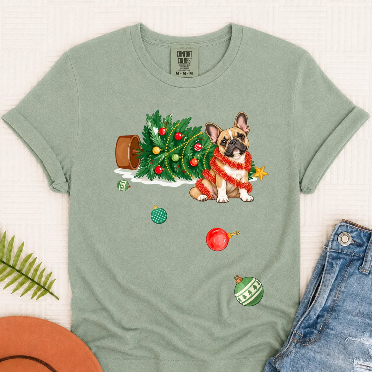Customizer Monster Light 1717 / Bay / S Custom Frenchie Funny Christmas Tree Unisex Tshirt
