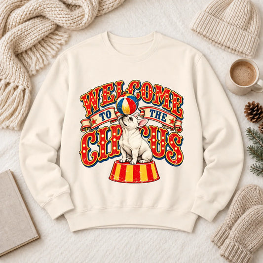 Custom Frenchie Funny Circus Unisex Sweatshirt Ivory