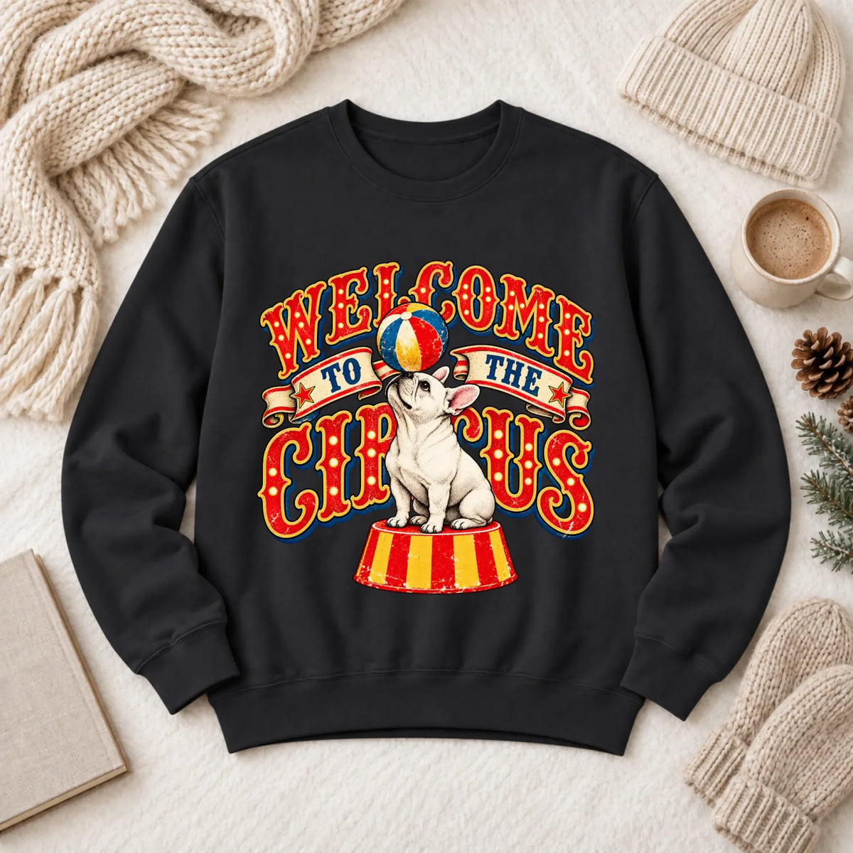 Custom Frenchie Funny Circus Unisex Sweatshirt Black