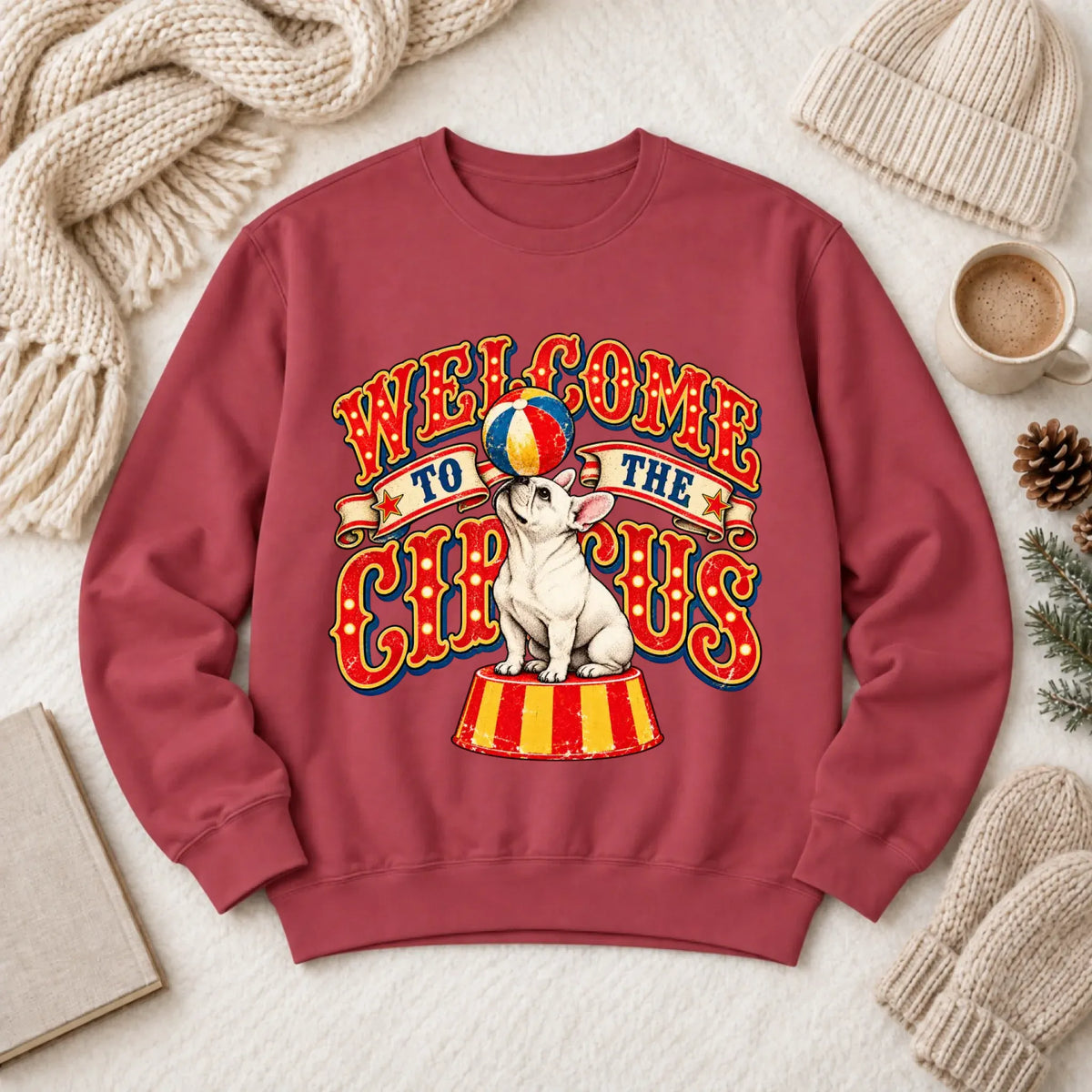 Custom Frenchie Funny Circus Unisex Sweatshirt Crimson