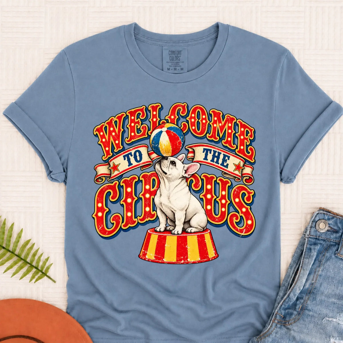 Custom Frenchie Funny Circus Unisex TShirt Blue Jean