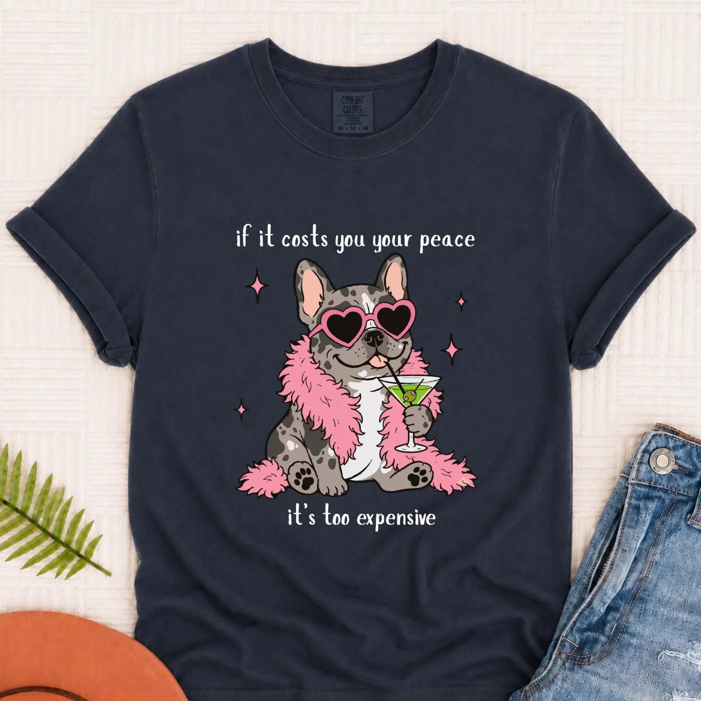 Custom Frenchie Funny Costs You Peace Unisex TShirt Navy