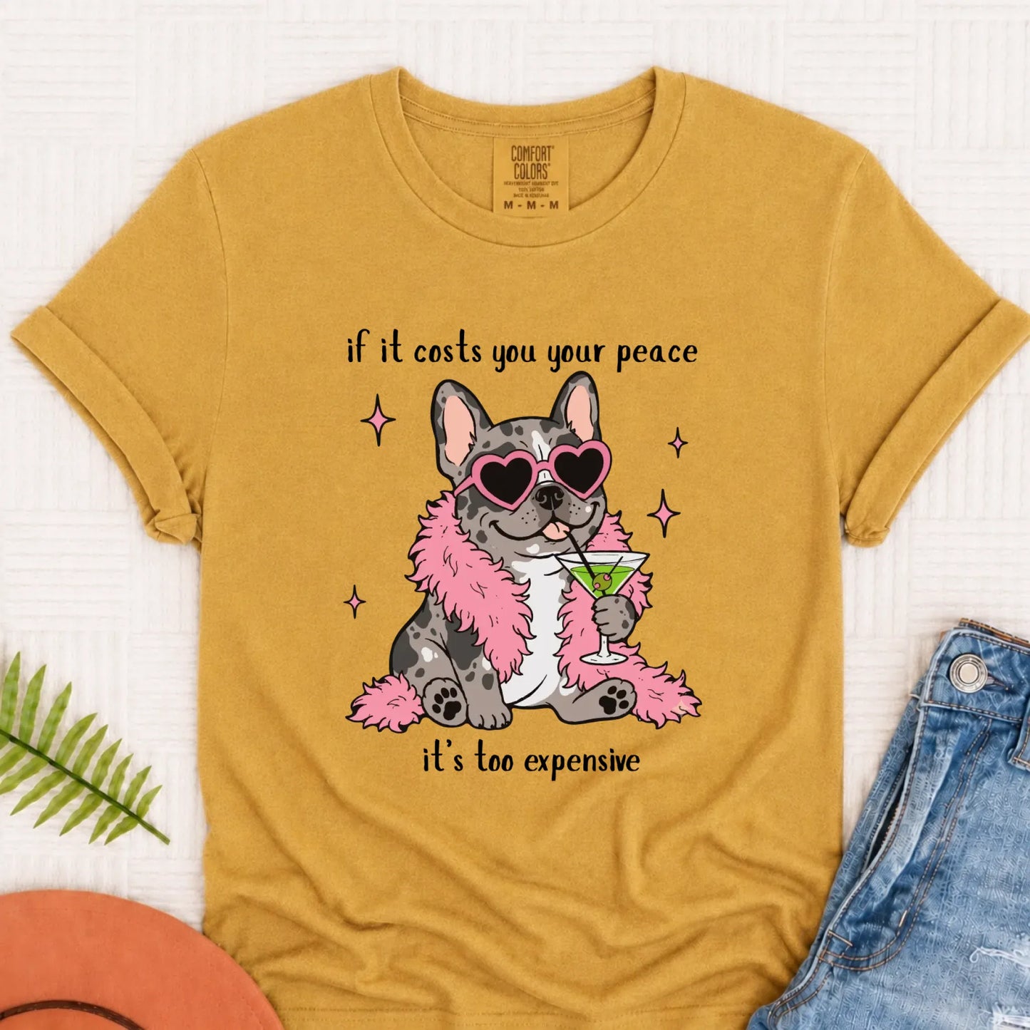 Custom Frenchie Funny Costs You Peace Unisex TShirt Mustard