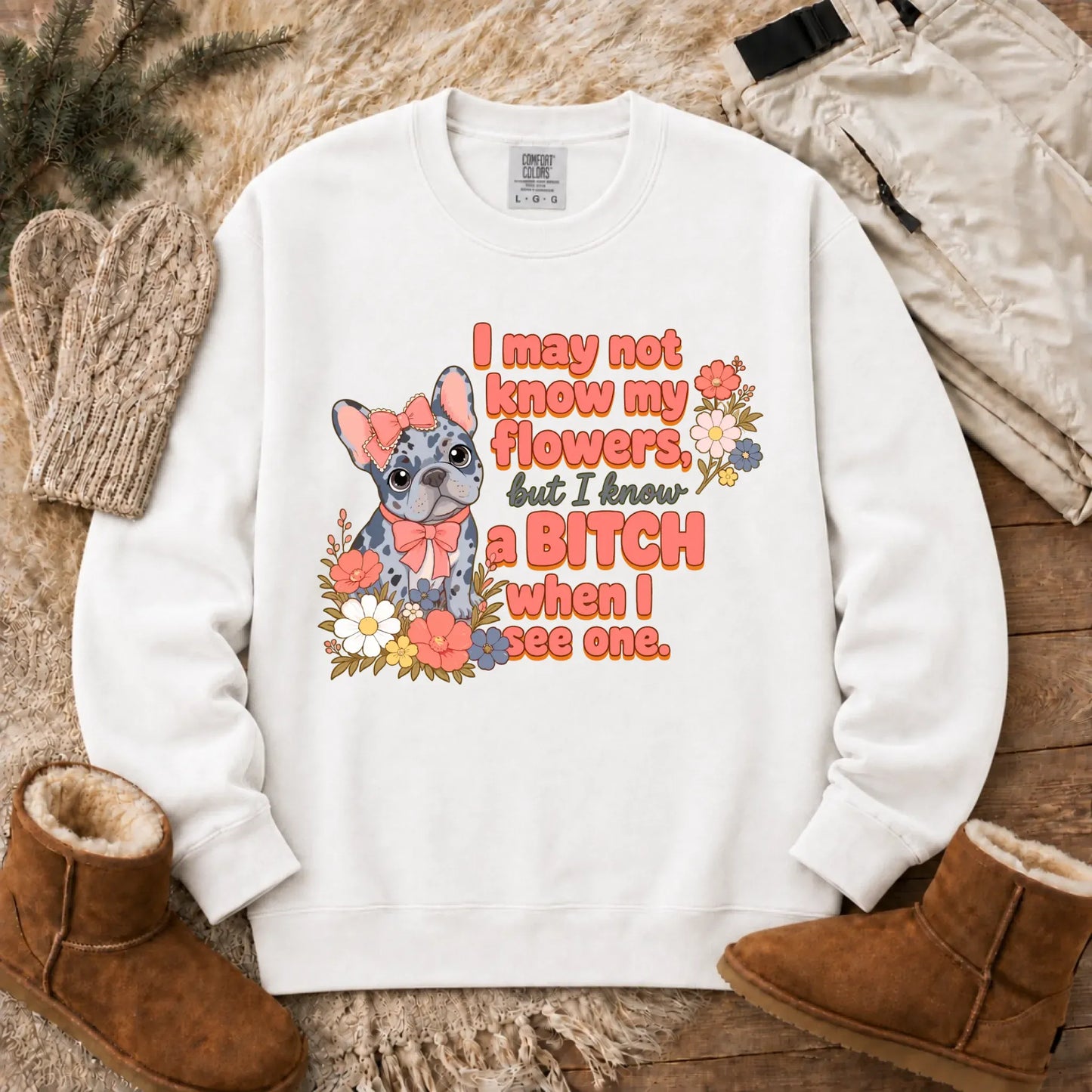 Custom Frenchie Funny Gardening Unisex Sweatshirt White