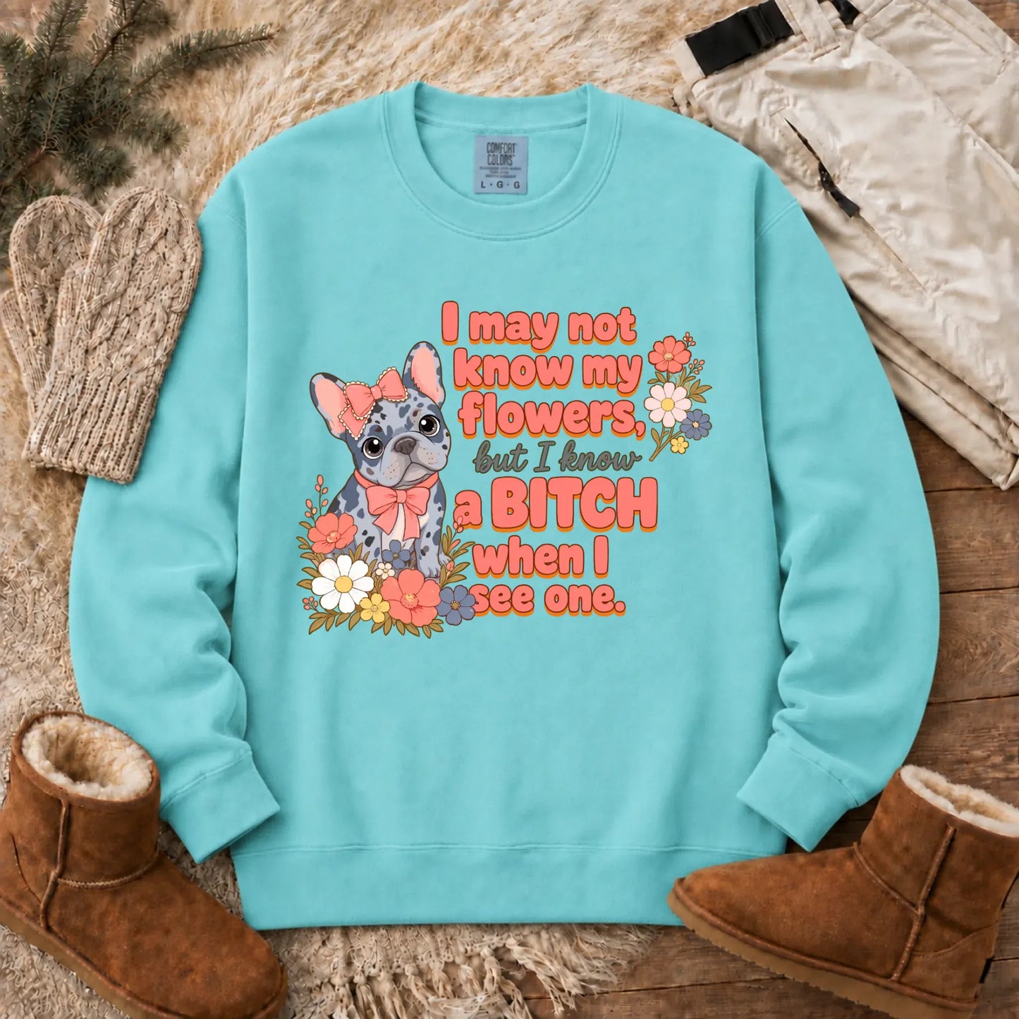 Custom Frenchie Funny Gardening Unisex Sweatshirt Chalky Mint