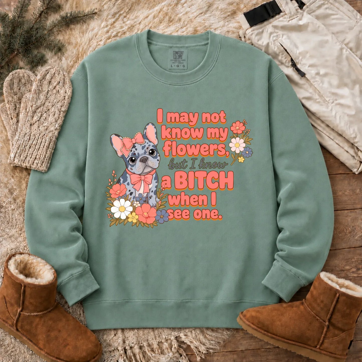 Custom Frenchie Funny Gardening Unisex Sweatshirt Light Green