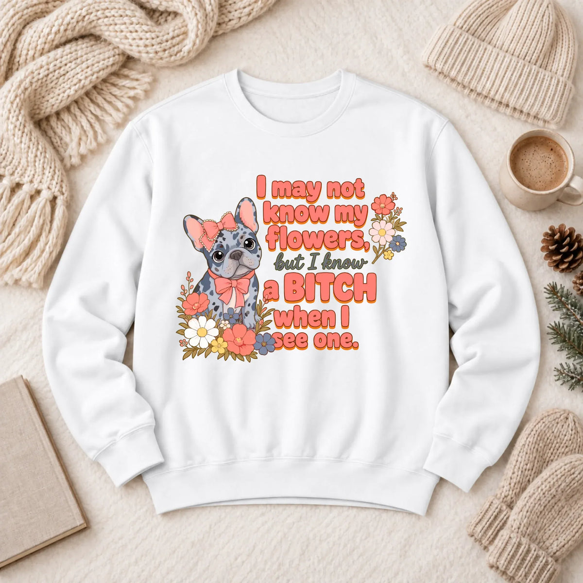 Custom Frenchie Funny Gardening Unisex Sweatshirt White