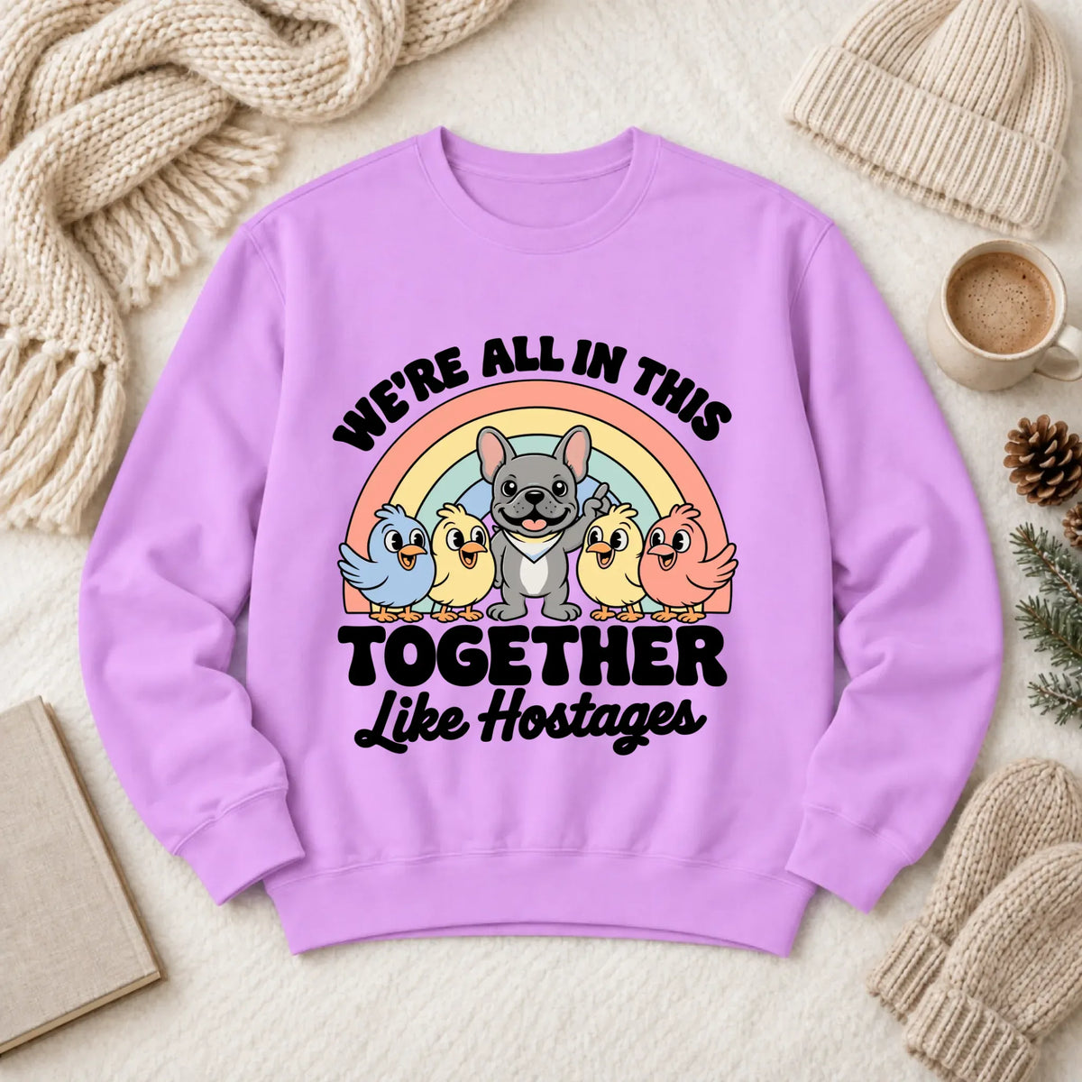 Custom Frenchie Funny Hostage Situation Unisex Sweatshirt Neon Violet