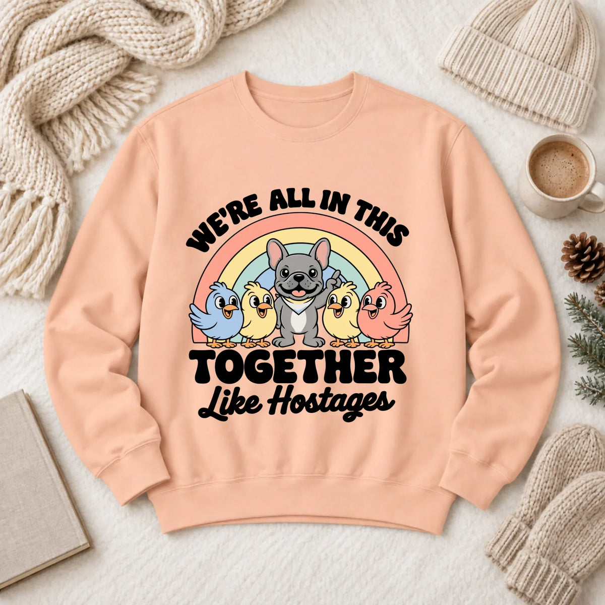 Custom Frenchie Funny Hostage Situation Unisex Sweatshirt Peachy